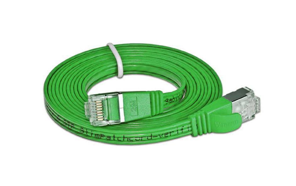 Slimpatchkabel RJ-45 - RJ-45, Cat 6, STP, 3 m, GrünGeschirmtes Twisted-Pair-Kabel (STP) mit Klinkenschutz