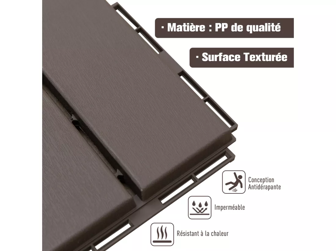 Caillebotis - dalles terrasse - lot de 9 - emboîtables, installation très simple - petits carreaux composite plastique imitation bois chocolat