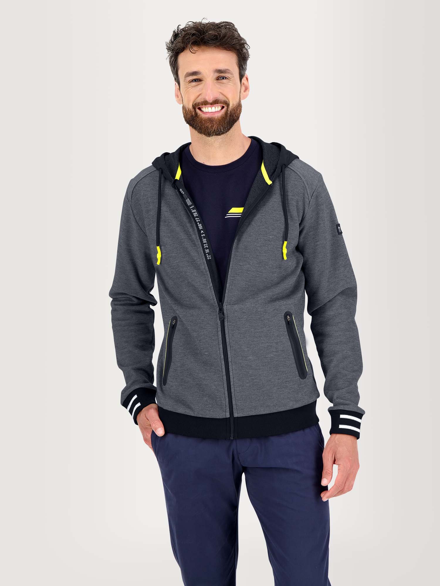 Sweat Homme Zippé A Capuche En Maille Piquée Marine