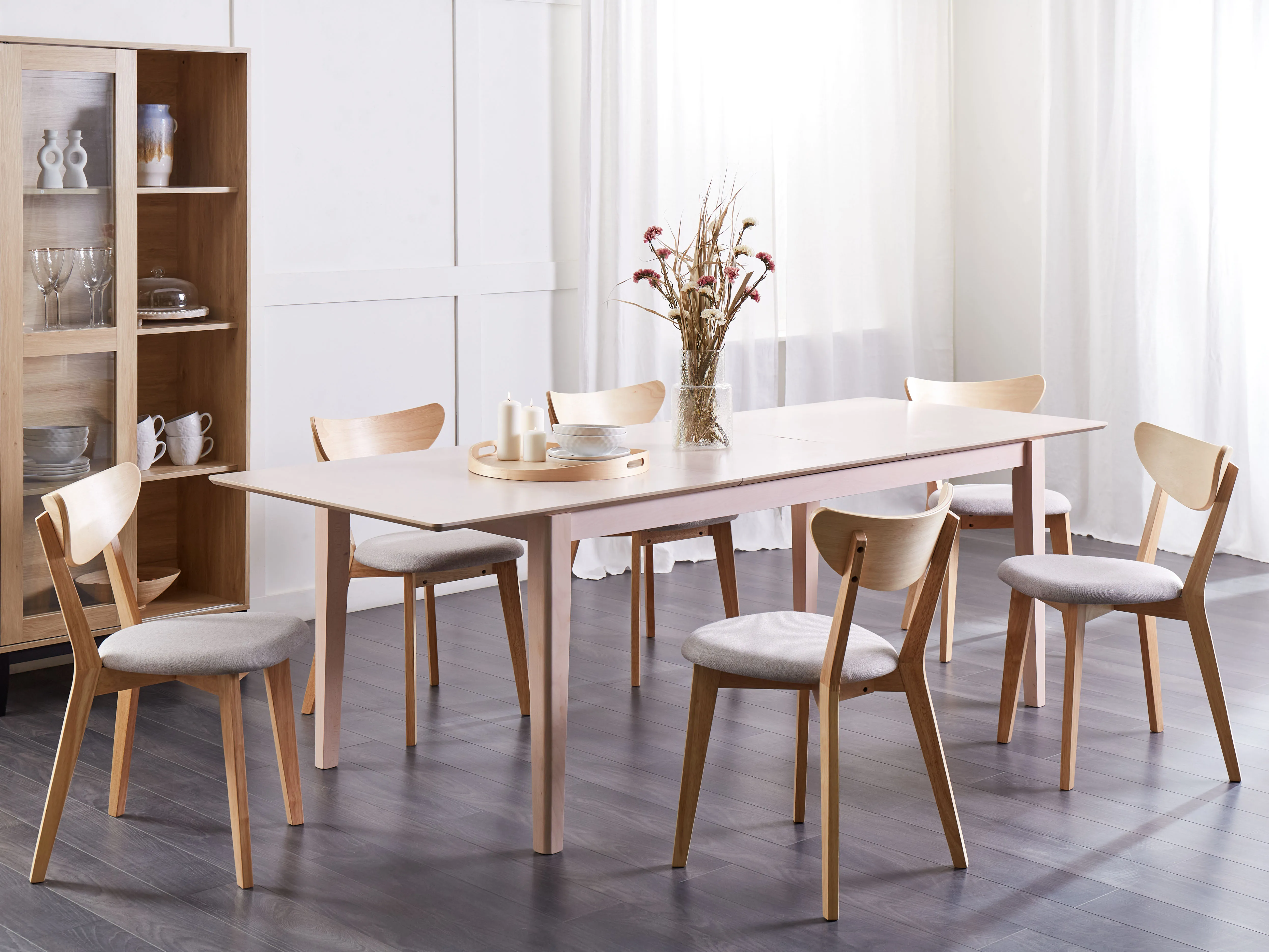 Eettafel uitschuifbaar CROSBY Licht beukenhout 90 cm 180/240 cm