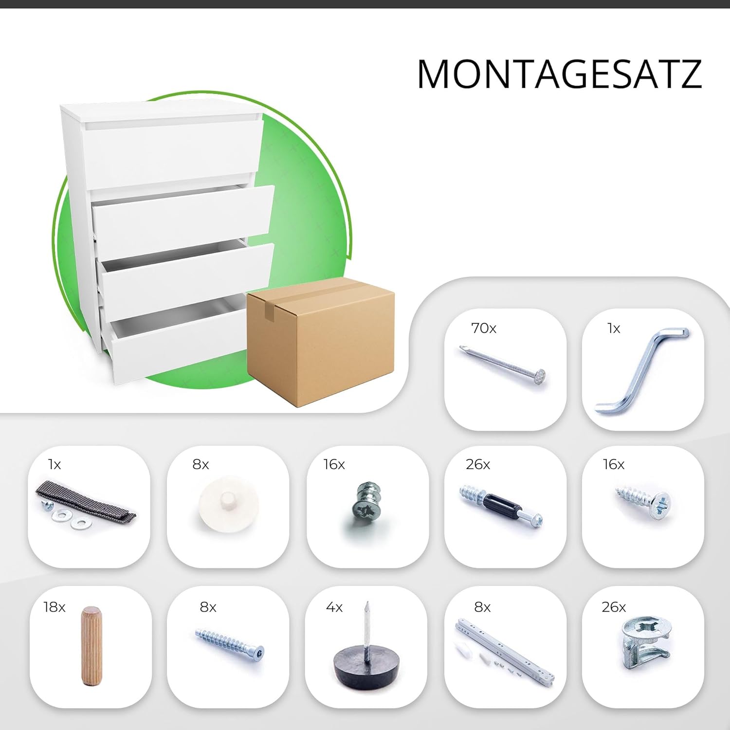 CDF Kommode Weiß mit 4 Schubladen 97 cm Hoch Sideboard Schmale Komode Schlafzimmerkommode für Flur Büro Schlafzimmer Wohnzimmer Schubladenschrank Regal mit Schubladen Schrank Modernes Möbelstück