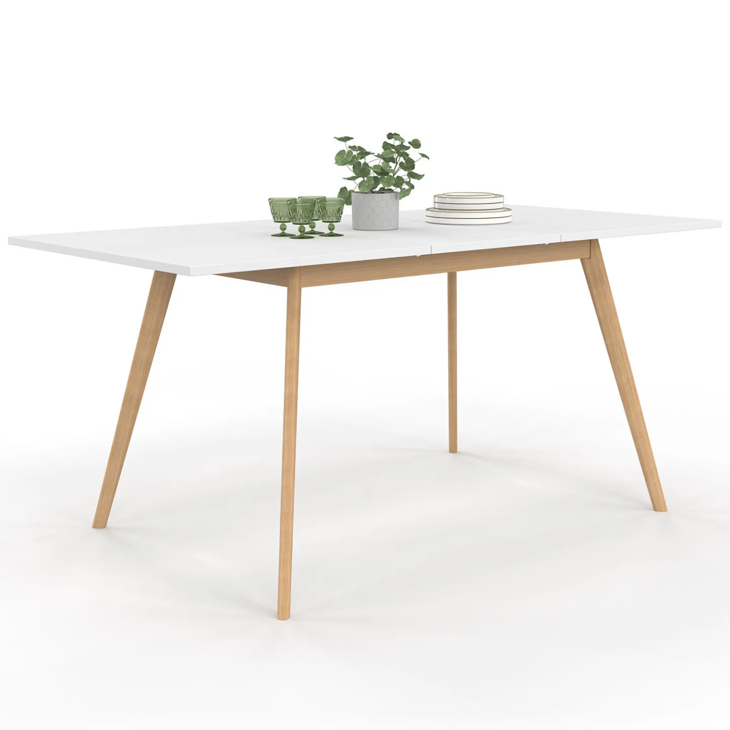 Table scandinave extensible rectangle INGA 4-8 personnes blanche 120-160 cm