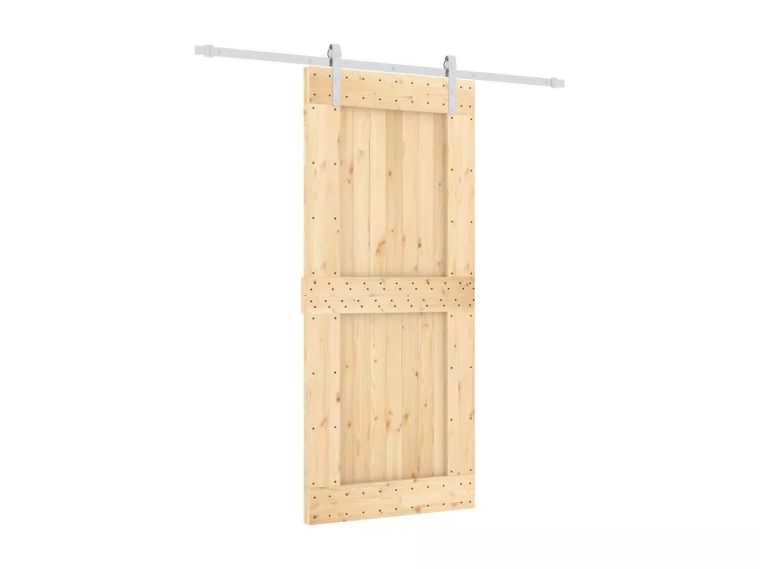 Porte coulissante et kit de quincaillerie 90x210 cm pin massif