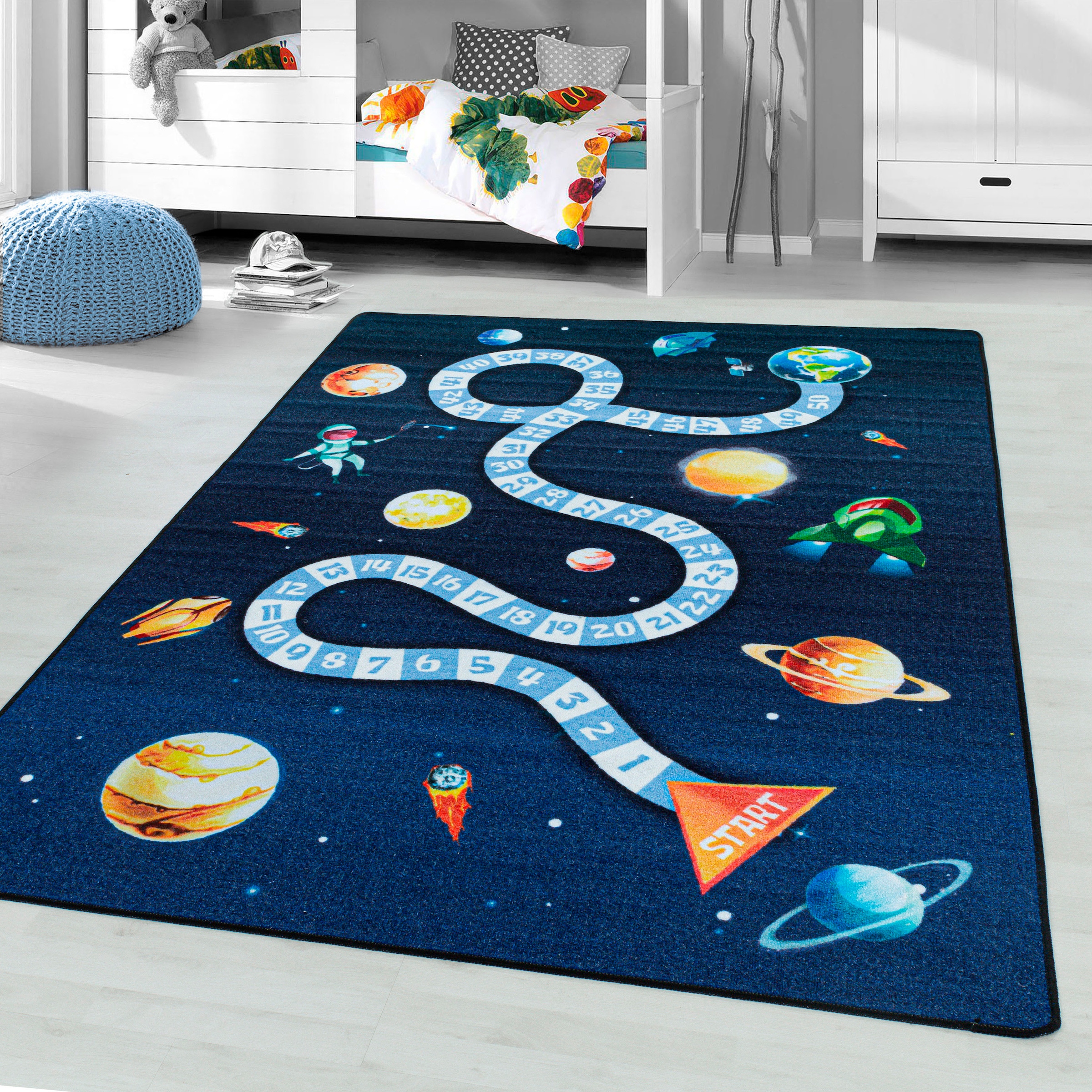 Ayyildiz Teppiche Kinderteppich »PLAY 2910« rechteckig 6 mm Höhe robuster Kurzflor, Weltall, Zahlen Spiele Hüpf Teppich, Kinderzimmer