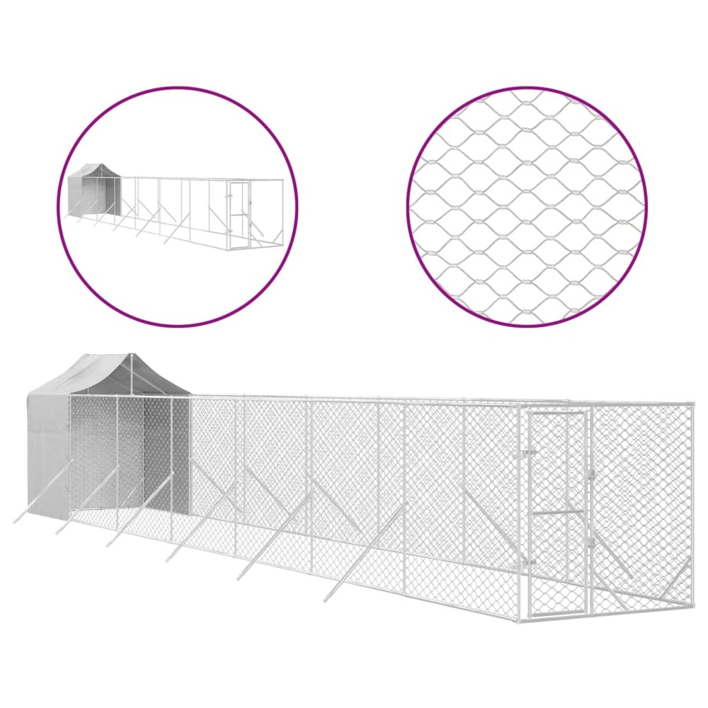Chenil d'extérieur pour chiens avec toit argenté 2x14x2,5 m