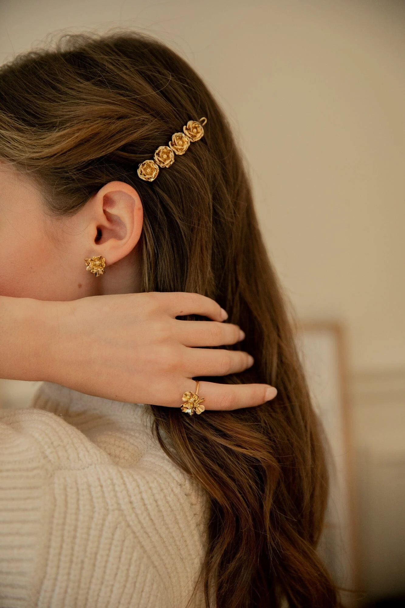 AGLAÉ - Mini barrette fleurs doré à l'or fin | Argent