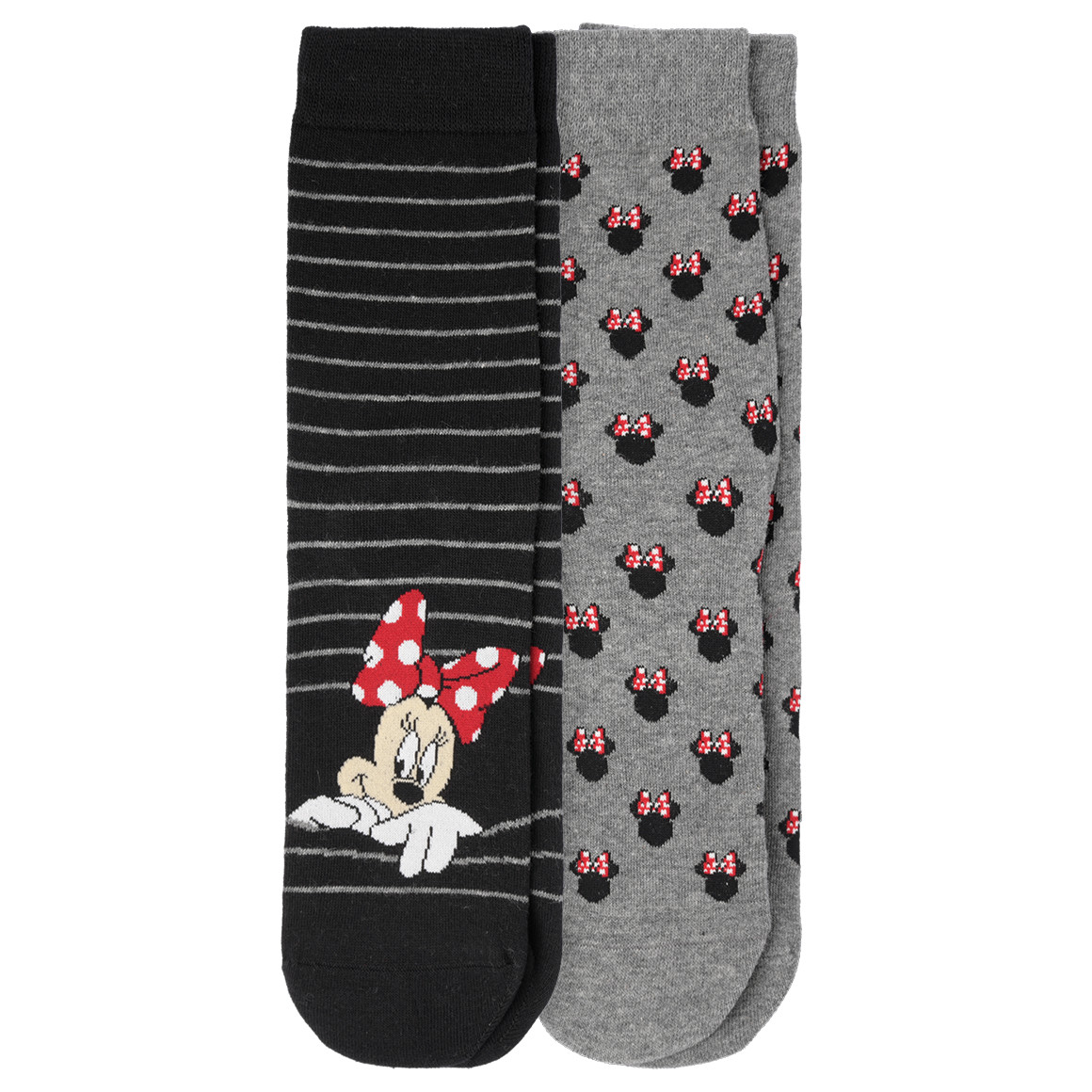 Gina Benotti 2 Paar Minnie Maus Socken im Muster-Mix schwarz / grau