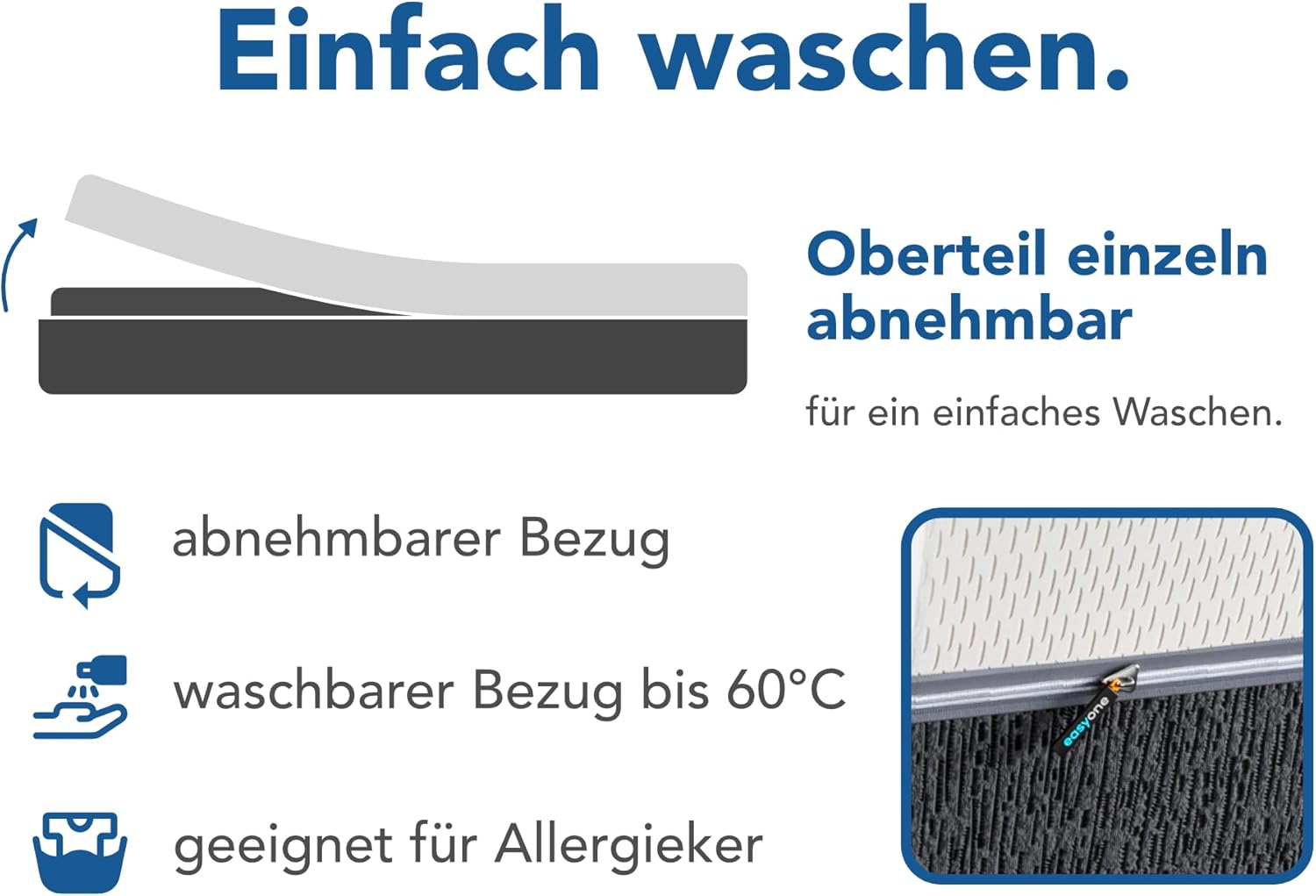 BMM Matratze 90x200 cm easyone H3 mittelfest/Boxspring 5-Schicht-Hybrid-System/Taschenfederkern trifft Schaumstoff/ergonomische 7 Zonen Matratze Höhe 22 cm/Matratzen Made in Germany