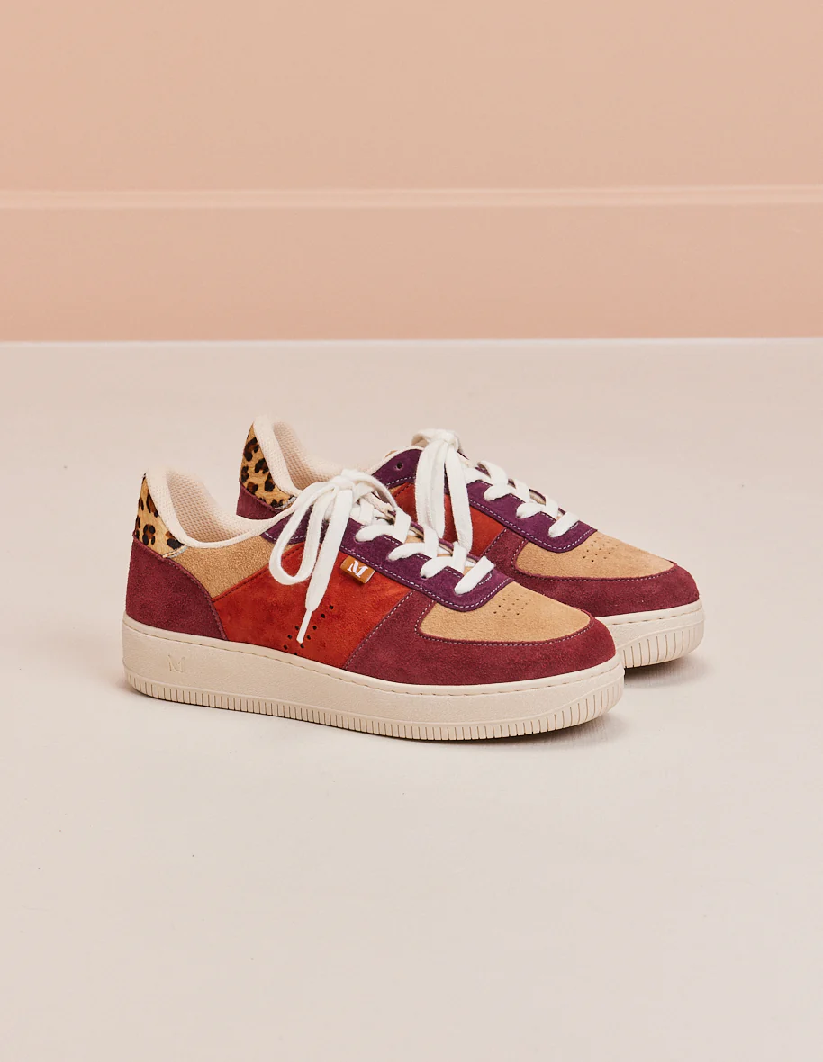 Baskets basses Maxence F - Suède bordeaux beige pourpre