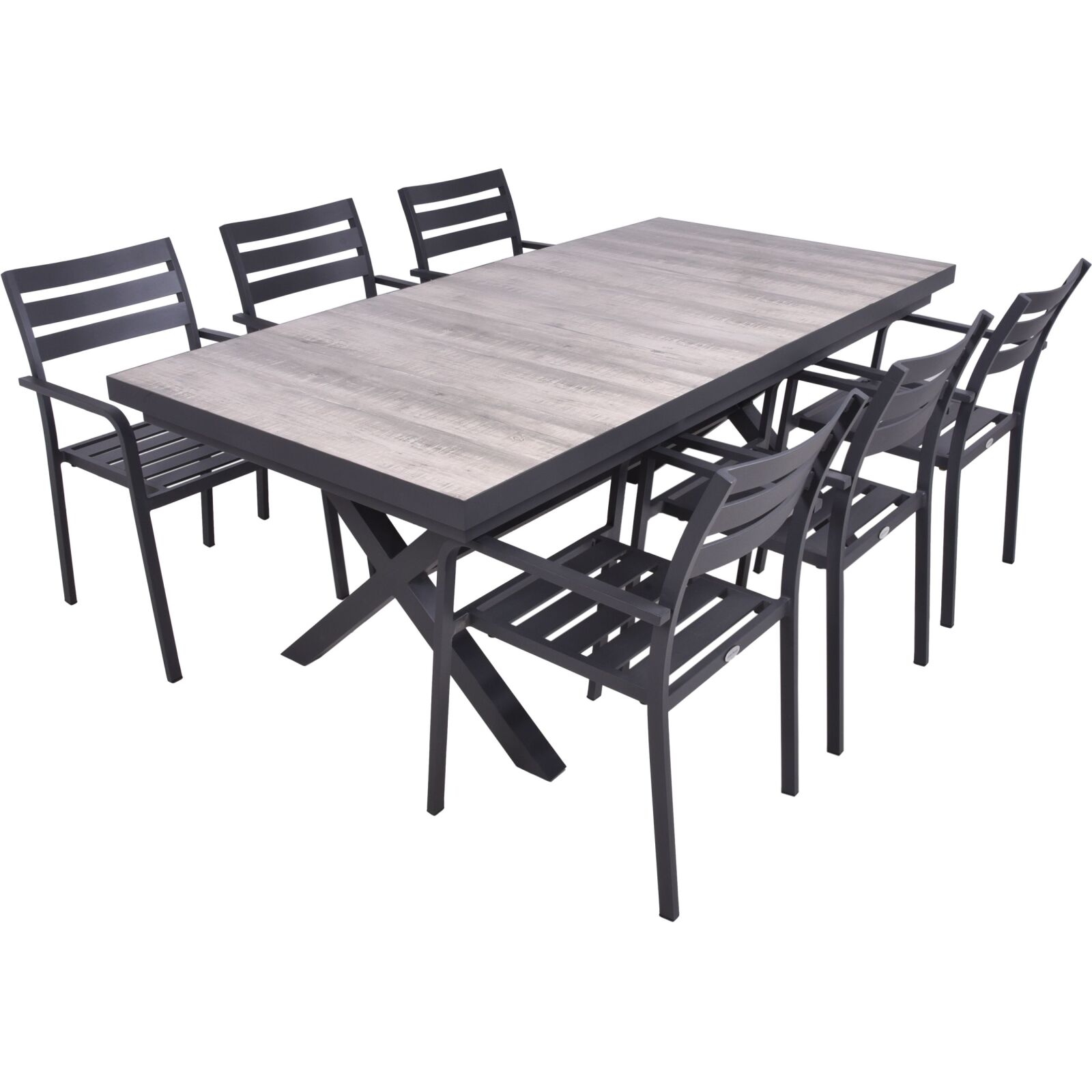 7-teilige Tischgruppe RANA/TREVISO - grau-Eiche - Aluminium - Keramik