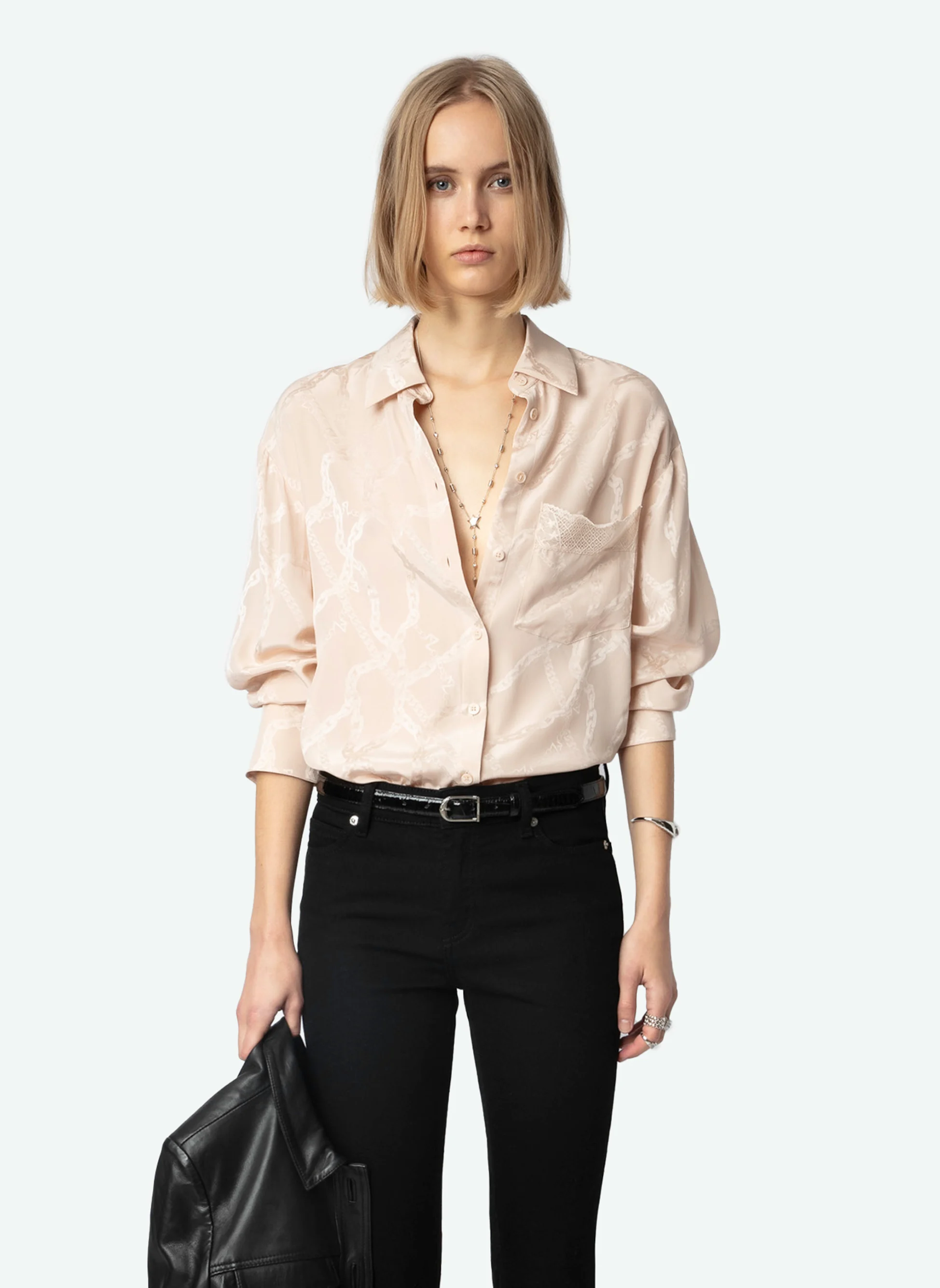 MORNING JAC - Chemise col classique en soie | Rose