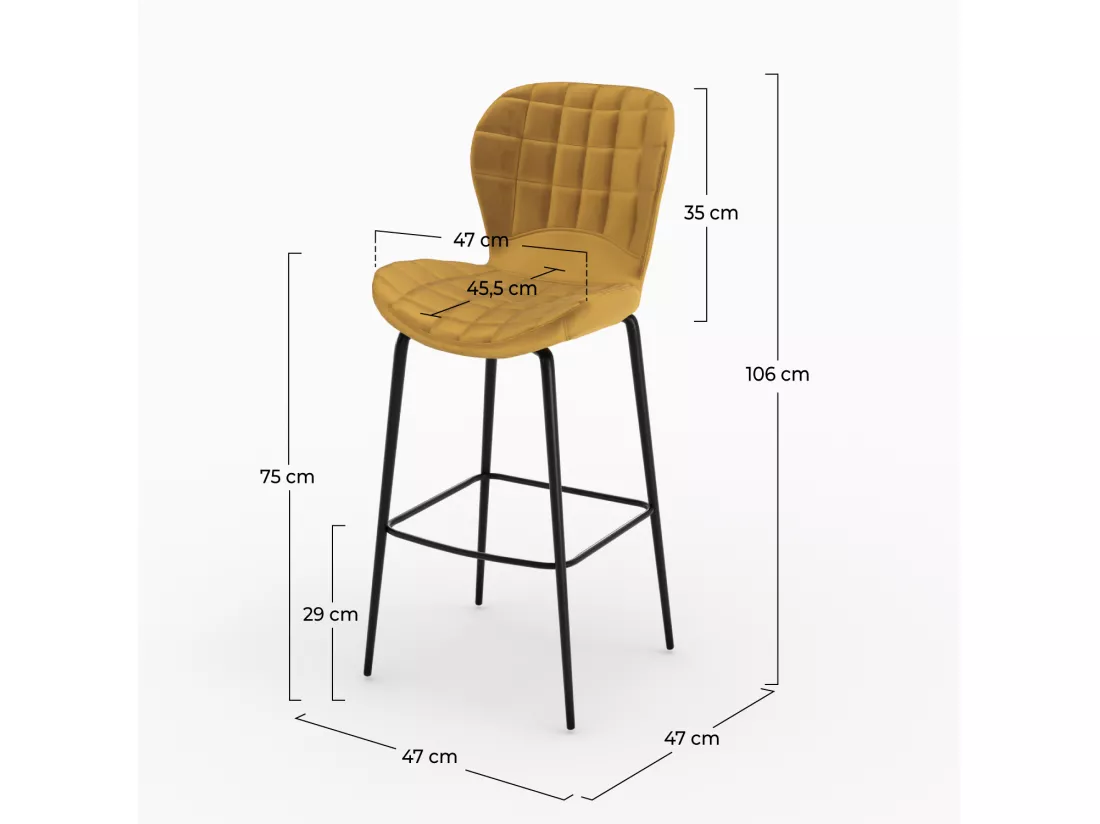 Lot de 2 chaises de bar en velours jaune curry 75 cm - Mazzia