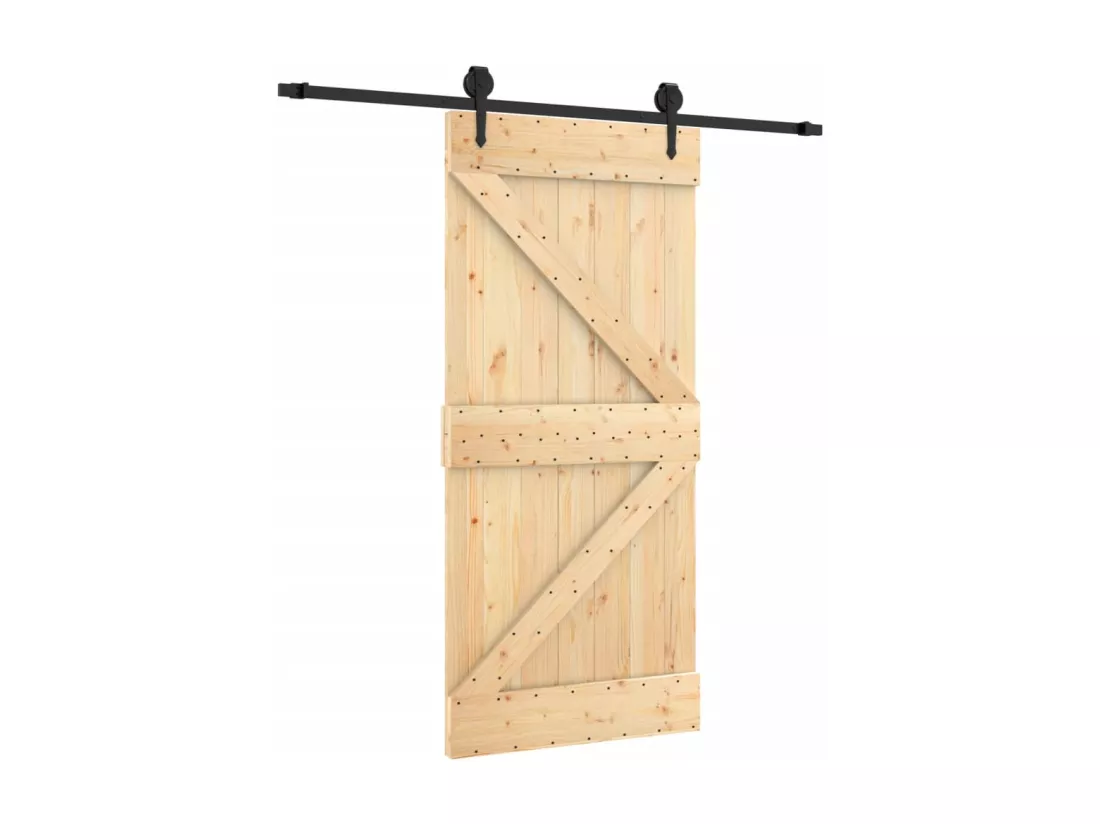 Porte coulissante et kit de quincaillerie 95x210 cm pin massif