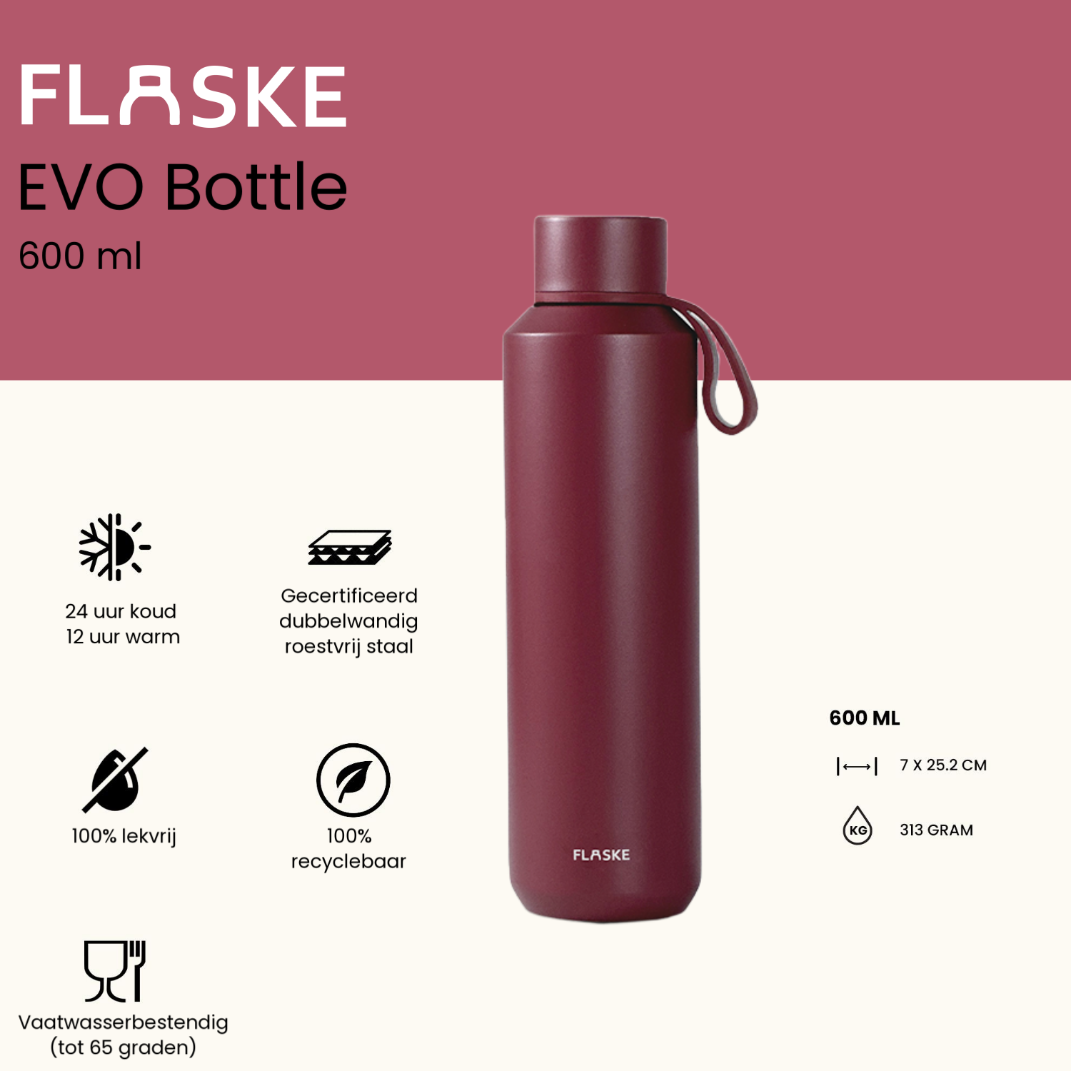 FLASKE 600 ml RVS Drinkfles - Lava