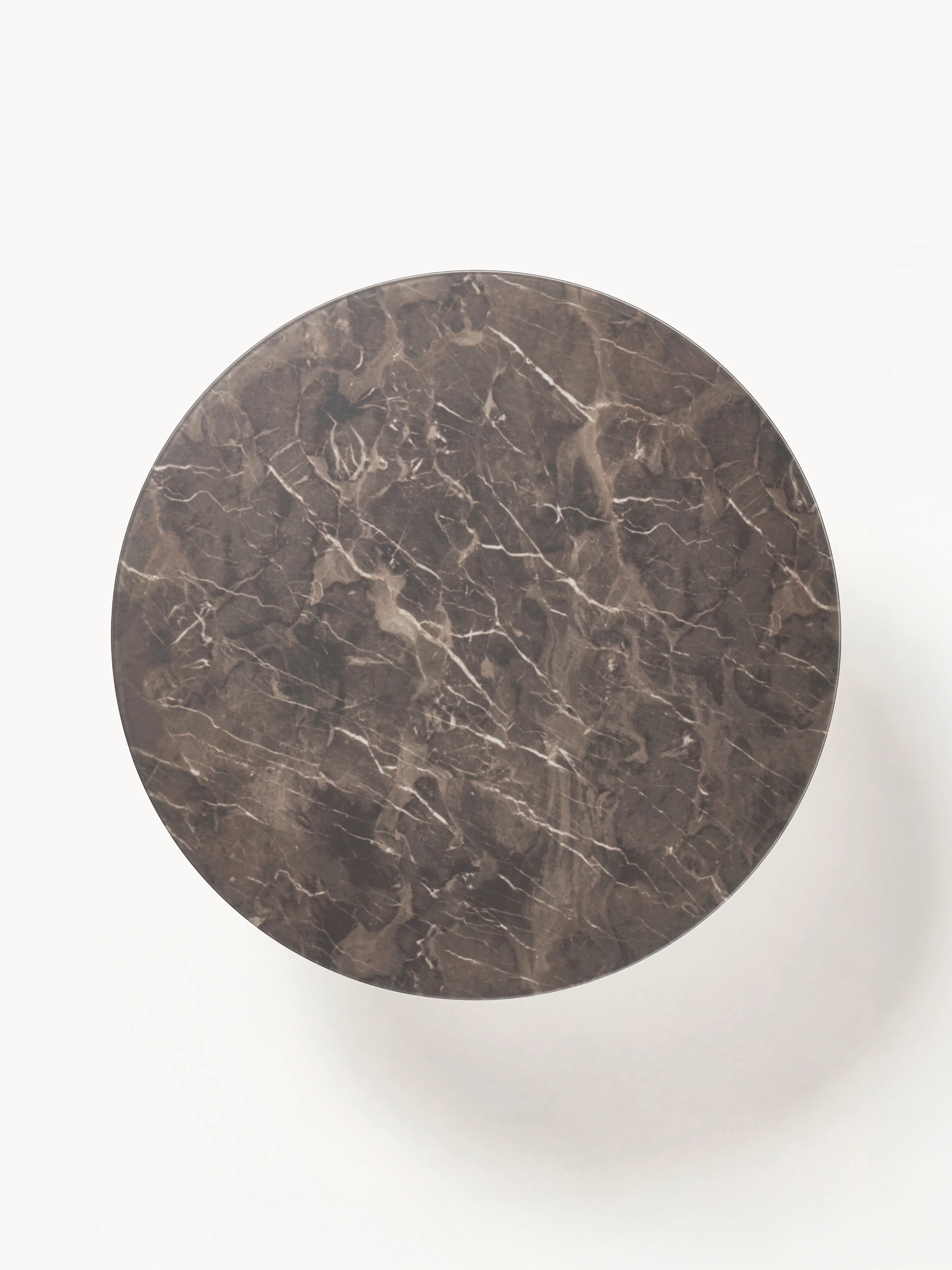 Ronde XL salontafel Antigua met glazen tafelblad in marmerlook