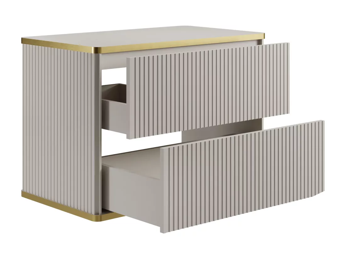 Meuble sous vasque suspendu strié liseré doré - Beige - L80 cm - KELIZA