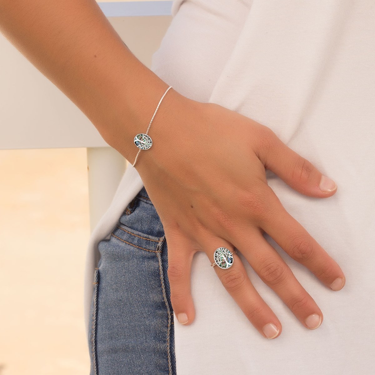 Bracelet ADEN réglable Nacre abalone Argent 925-000 Rhodié Ovale