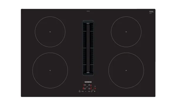 Siemens iQ300 EH811BE15E - Induktions kogeplade - 4 plader - Niche - bredde: 75 cm - dybde: 49 cm - Klasse B - rammeløs - sort med downdraft-udstødning (ekstraktion og recirkulation med ekstra ekstraktion og recurkulationssæt)