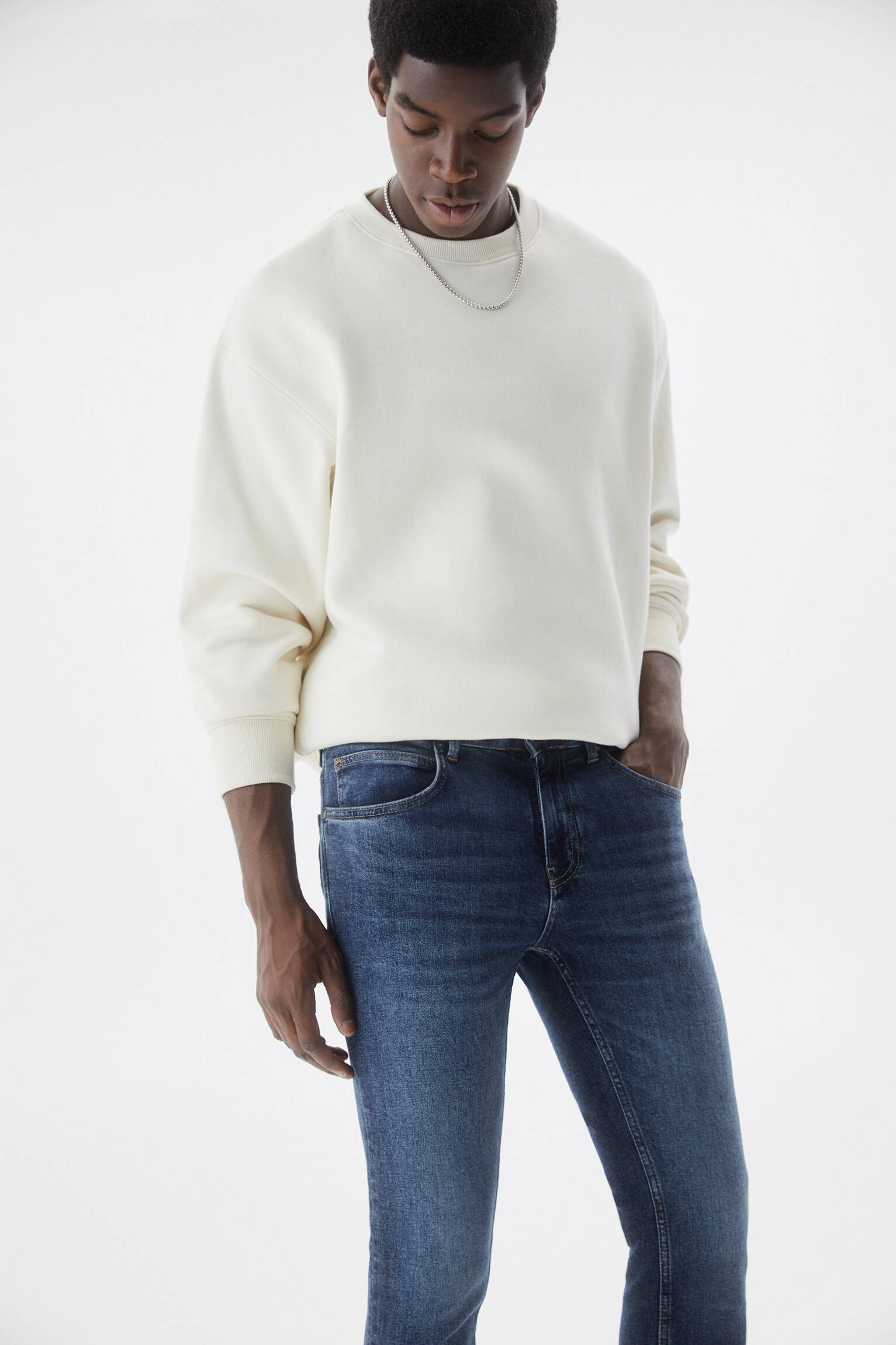 Calça jeans skinny com elástico - Azul marinho