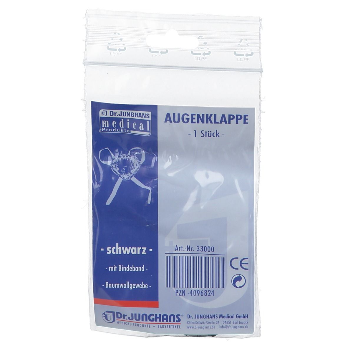 Dr. Junghans® Augenklappe schwarz mit Bindeband