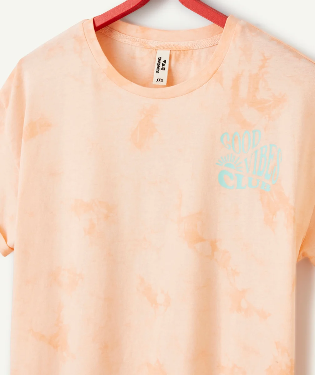 T-SHIRT MANCHES COURTES FILLE EN COTON BIO TIE & DYE ORANGE
