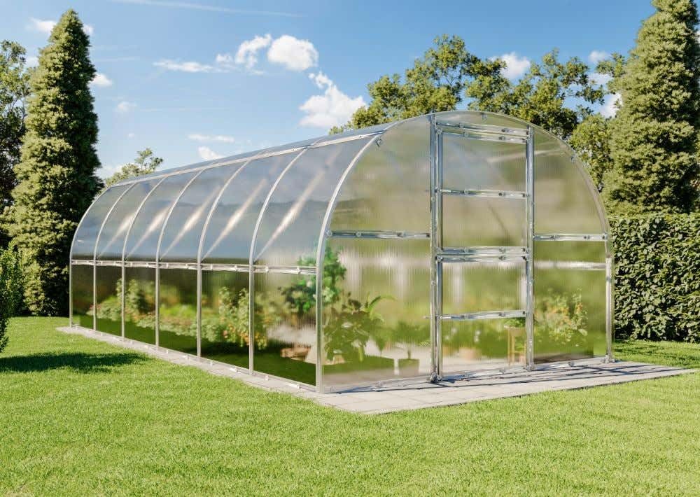 Gewächshaus Estragon 3x6m Gewächshaus aus Metall in Silber, Anzuchthaus mit 6 mm Wandstärke Treibhaus
