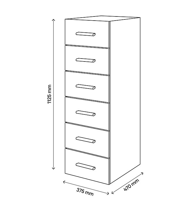 Commode effet chêne 6 tiroirs GoodHome Atomia H. 112,5 x L. 37,5 x P. 45 cm