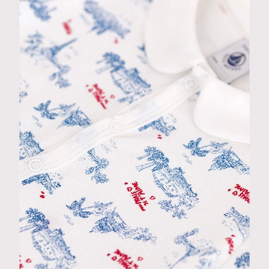 Combinaison courte bébé en coton à col imprimé Paris   Marshmallow        de               Petit Bateau