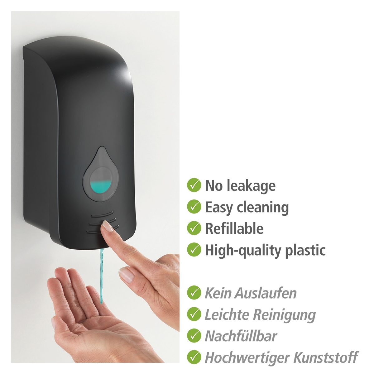 Wenko Ranera desinfectie & zeep wanddispenser 750 ml kunststof mat zwart