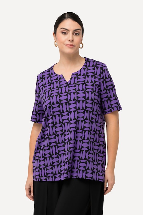 T-Shirt, grafischer Druck, Tunika-Ausschnitt, Halbarm