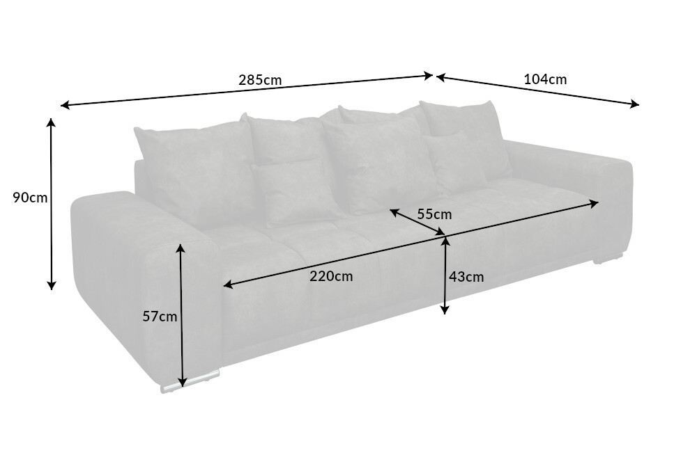 Big Sofa ELEGANCIA 285cm grau Microfaser XXL Couch inkl. Kissen Federkern