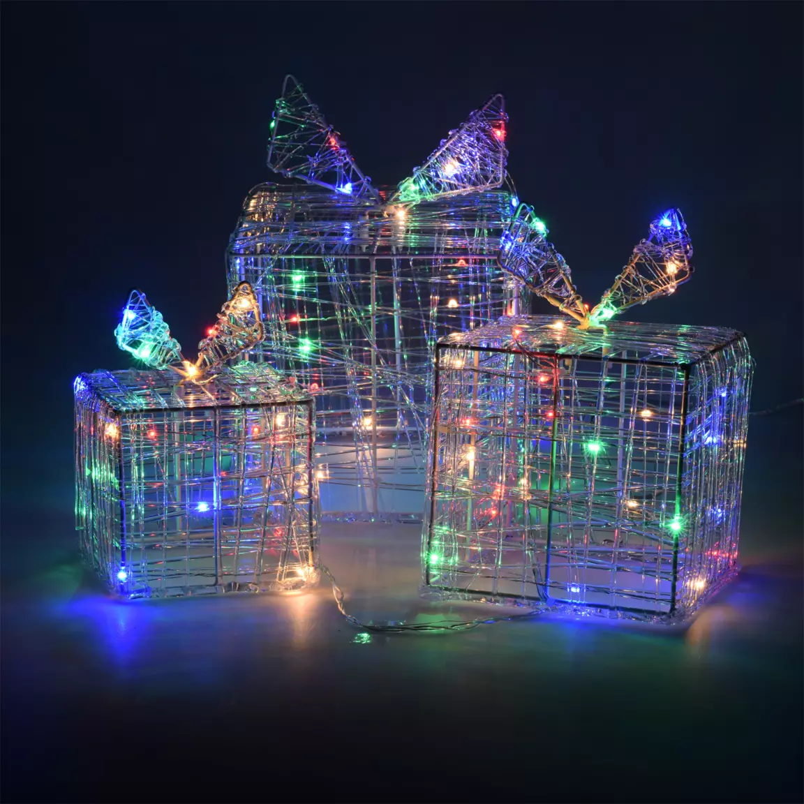 Lot de 3 cadeaux lumineux 90 LED (H15 cm) Santa Multicolore