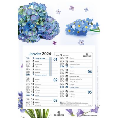 Calendrier mensuel en papier sur plaque nova - 18 x 26 cm - différents modèles disponibles - Oberthur