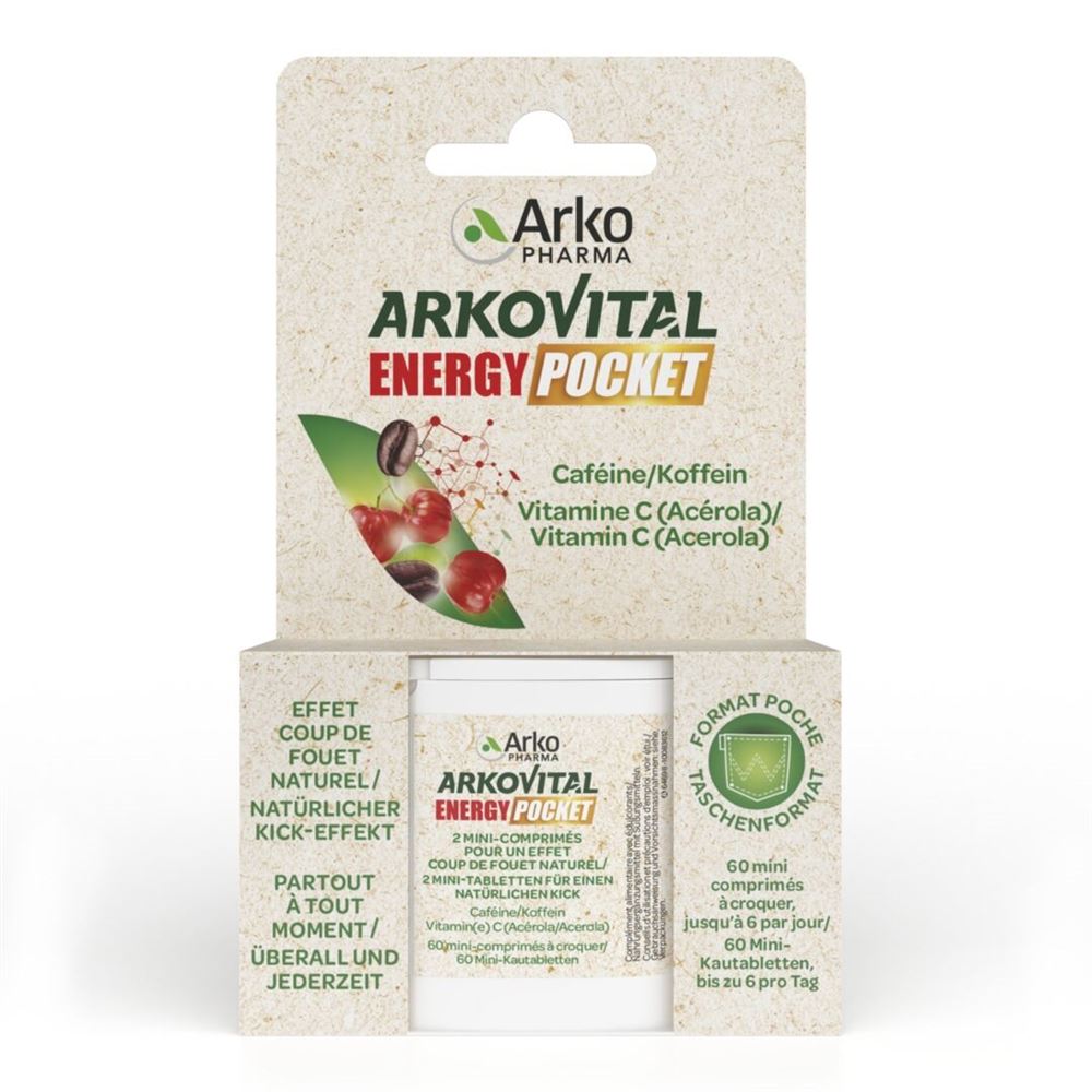 ARKOVITAL Energy Pocket Mini-Kautabletten<br>60 Stück, Dose, Kautablette