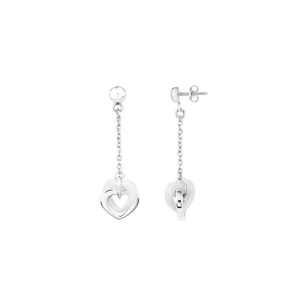Boucles d'oreilles pendantes en Acier 316L et céramique - blanc brillant