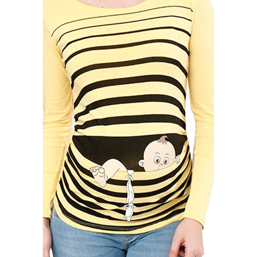 M.M.C. Umstandslangarmshirt Baby Flucht mit Motiv Gelb