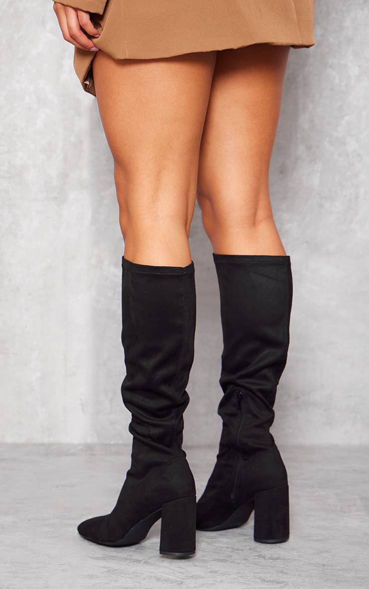 Noir Bottes Chaussettes Montantes À Bout Rond Talon Bloc En Synthétique