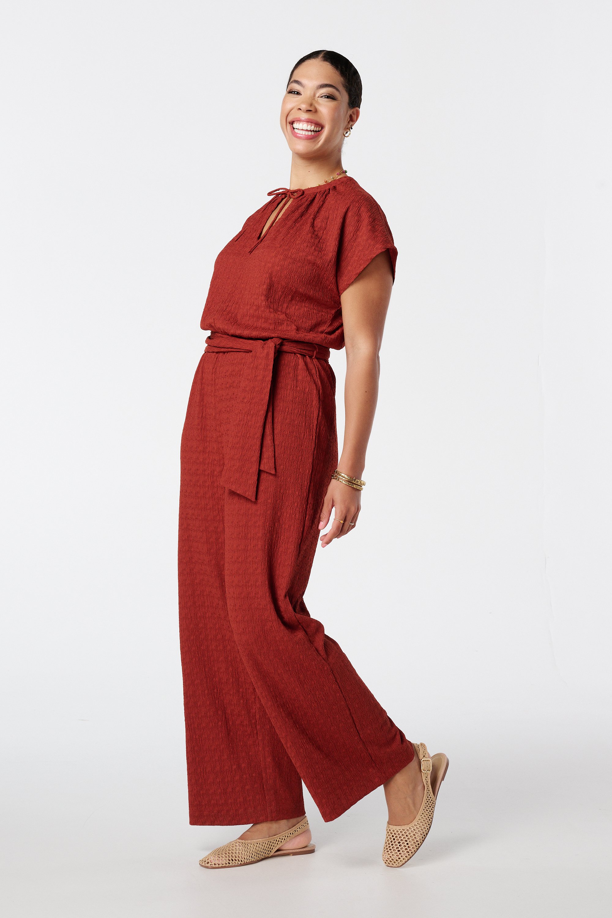 Jumpsuit met wijde pijpen Steen rood