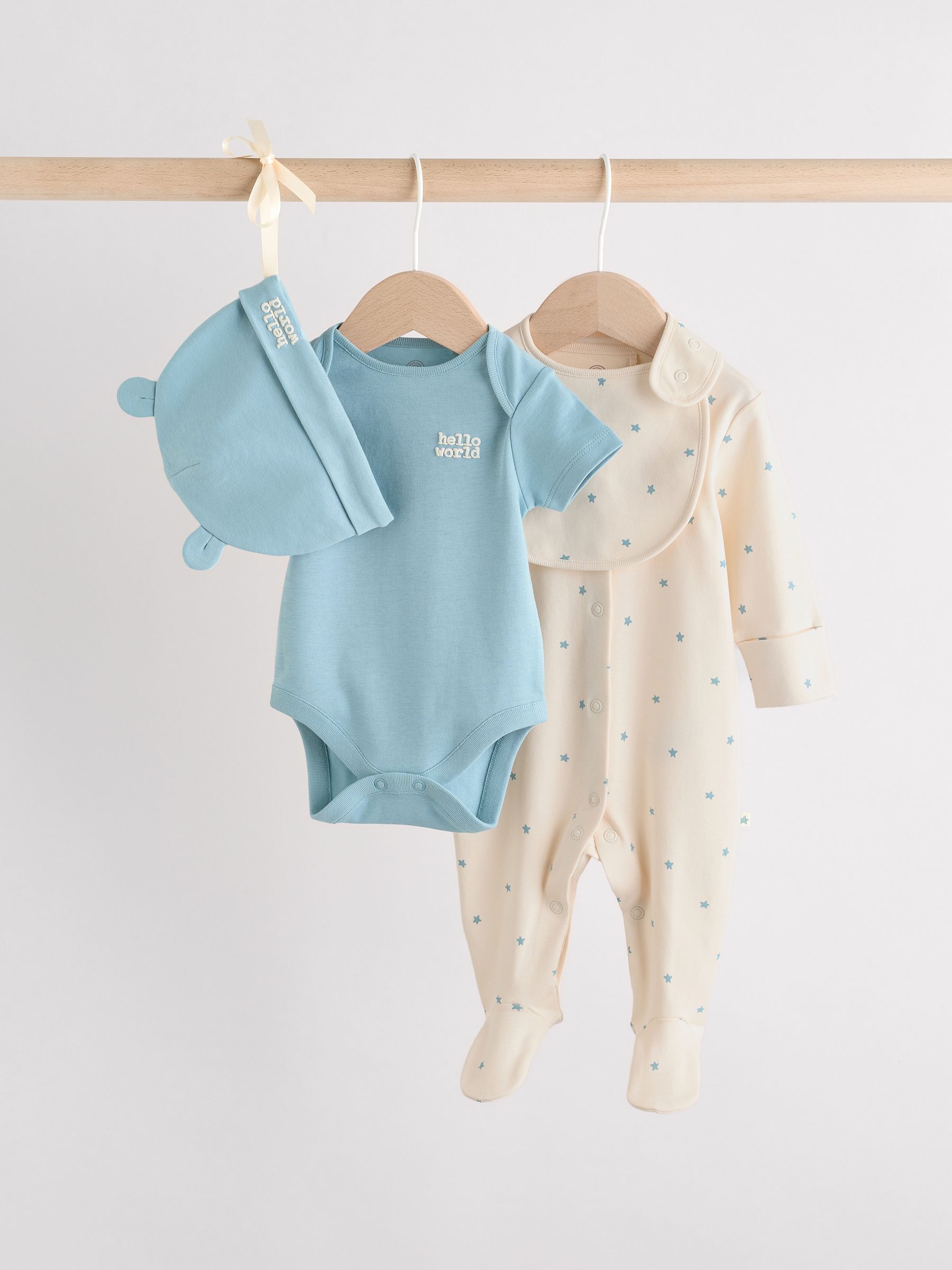 Blauw - Baby Pyjama, Bodysuit, muts en slabbetje 4 -delige set (0-12maanden)