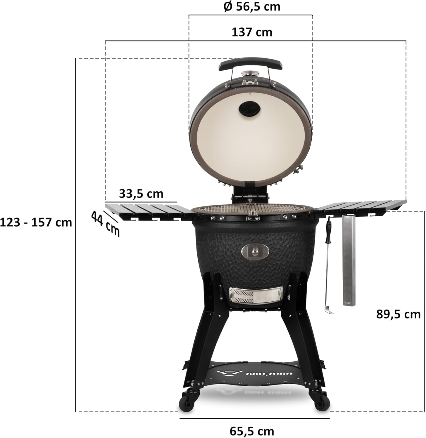 BBQ-Toro Kamado Grill Holzkohlegrill 'Yoru' Ø 56 cm mit Seitenablagen, Thermometer | matt schwarz | Bubble Frosted Glaze | Ceramic Grill mit Rollen, Keramikgrill, BBQ Keramik Grill, Kugelgrill