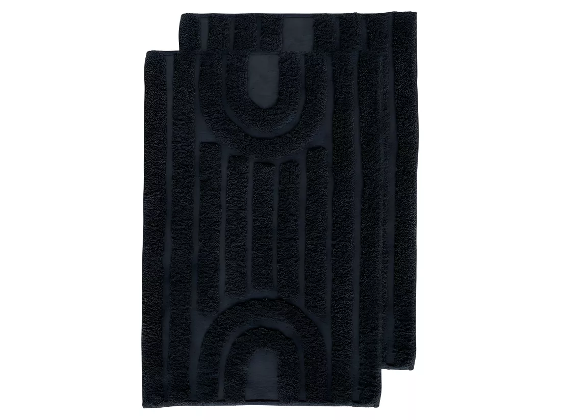 Lot 2 tapis de salle de bain 40 x 60 cm coton gris et motifs - GEORGES