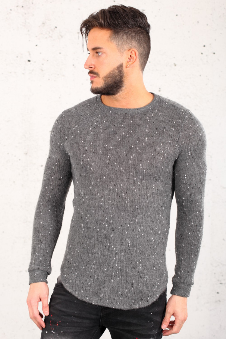 Pull gris chiné oversize