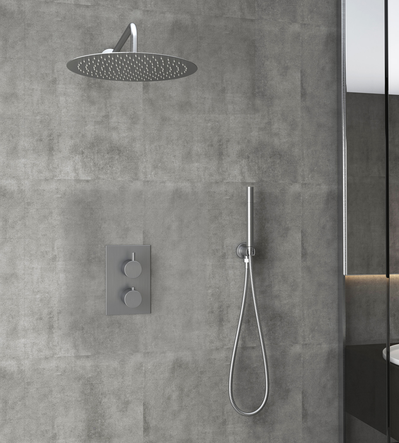 Saniclear Exclusive volledig 304 RVS inbouw regendouche 20cm met staaf handdouche wandmontage