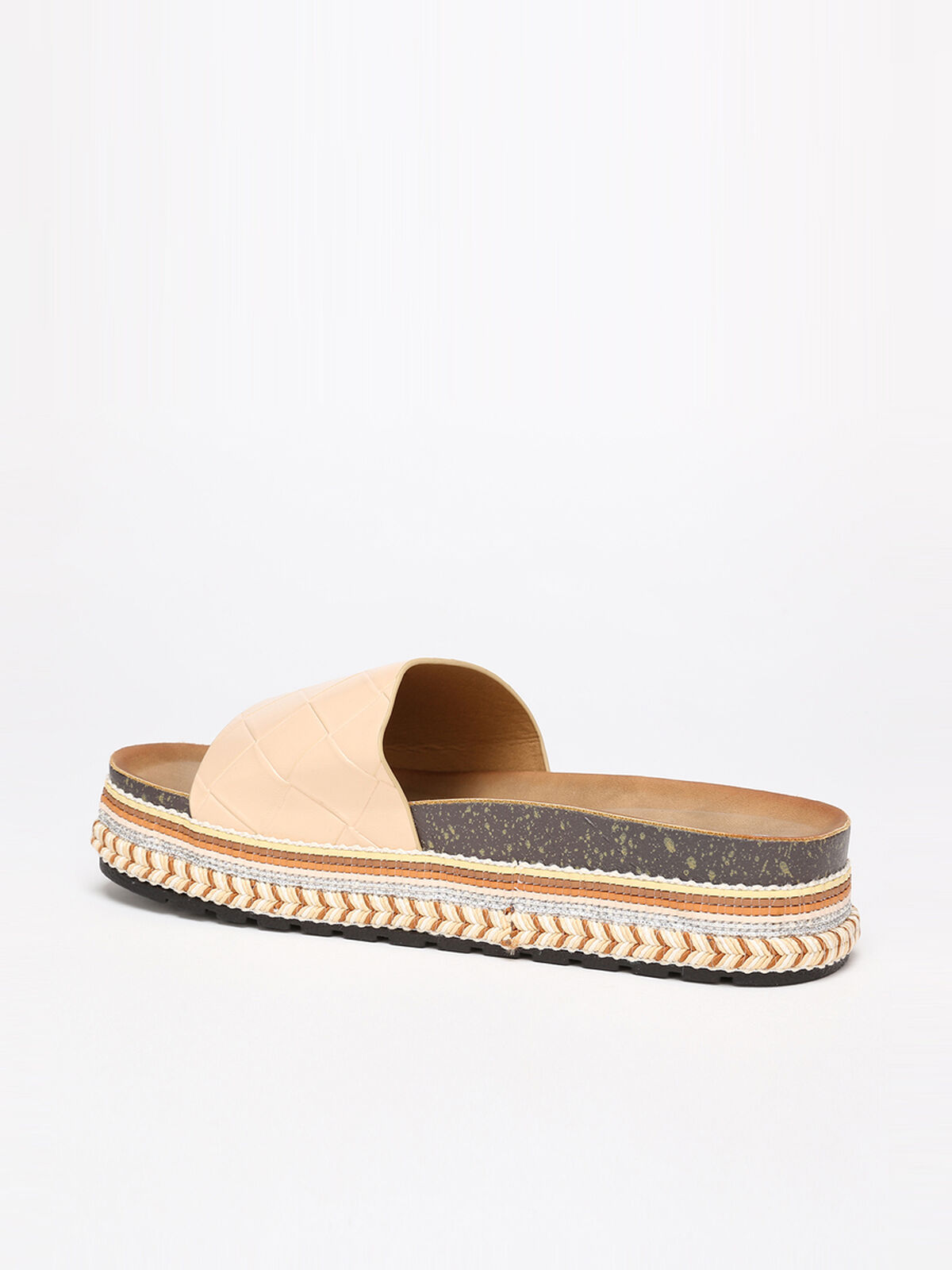 Mules à plateforme ethnique et strass- Beige