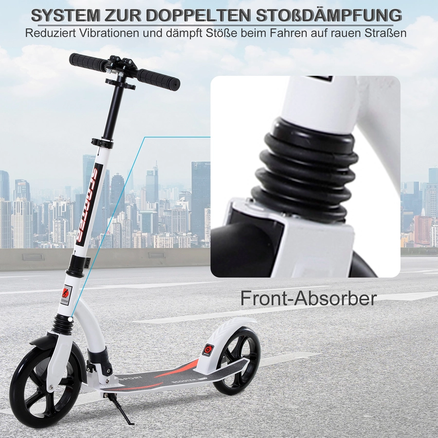 HOMCOM Tretroller mit Stoßdämpfung und höhenverstellbar weiß