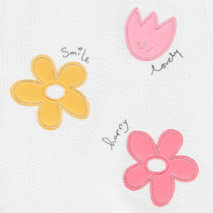 Ensemble en molleton quilté sweat avec fleurs brodées + jogging pour bébé fille