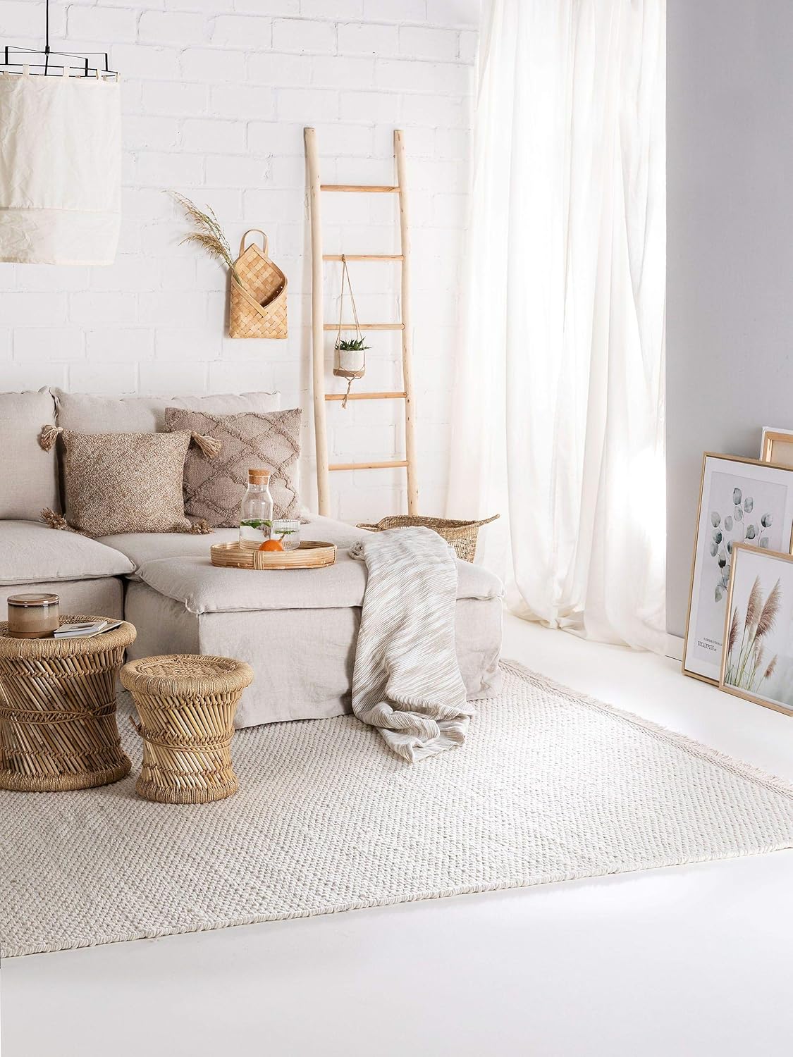benuta Pure Wollteppich Lana - Creme 120x170 cm - Wolle handgewebt - Rechteckig & im Style: Uni, Hygge & Cozy, Minimalistisch, Natural - Pflegeleicht für Wohnzimmer Schlafzimmer