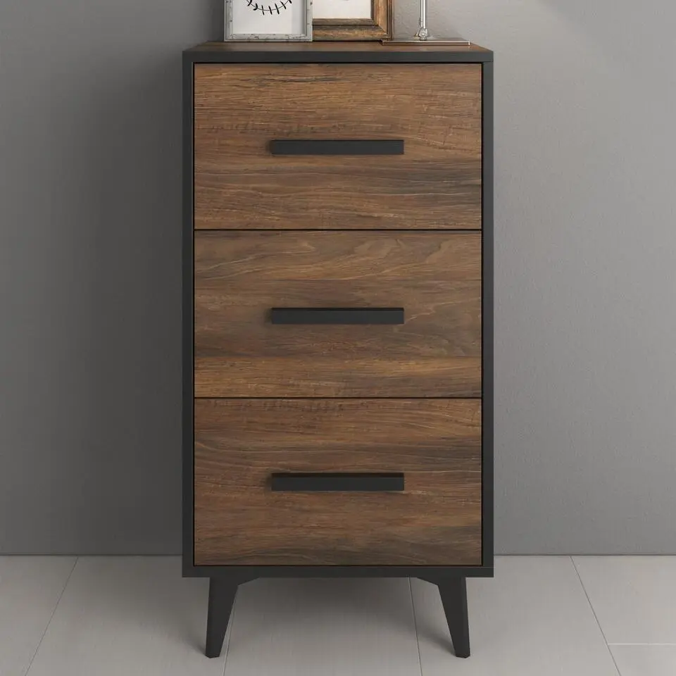 Meubella - Ladekast Frey - Donker eiken - Zwart - 47 cm
