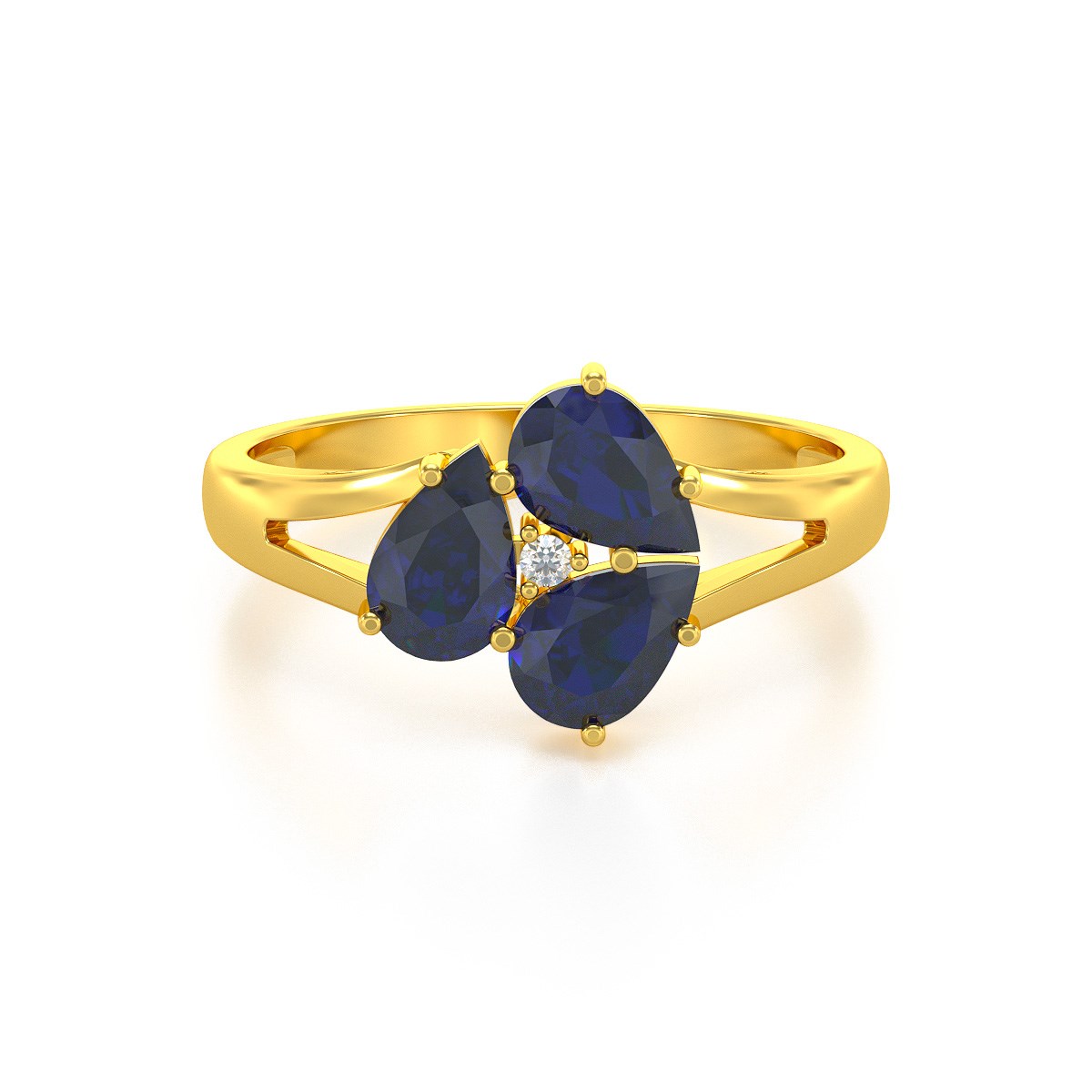 Bague ADEN Or 585 Jaune Saphir et diamants 2.5grs
