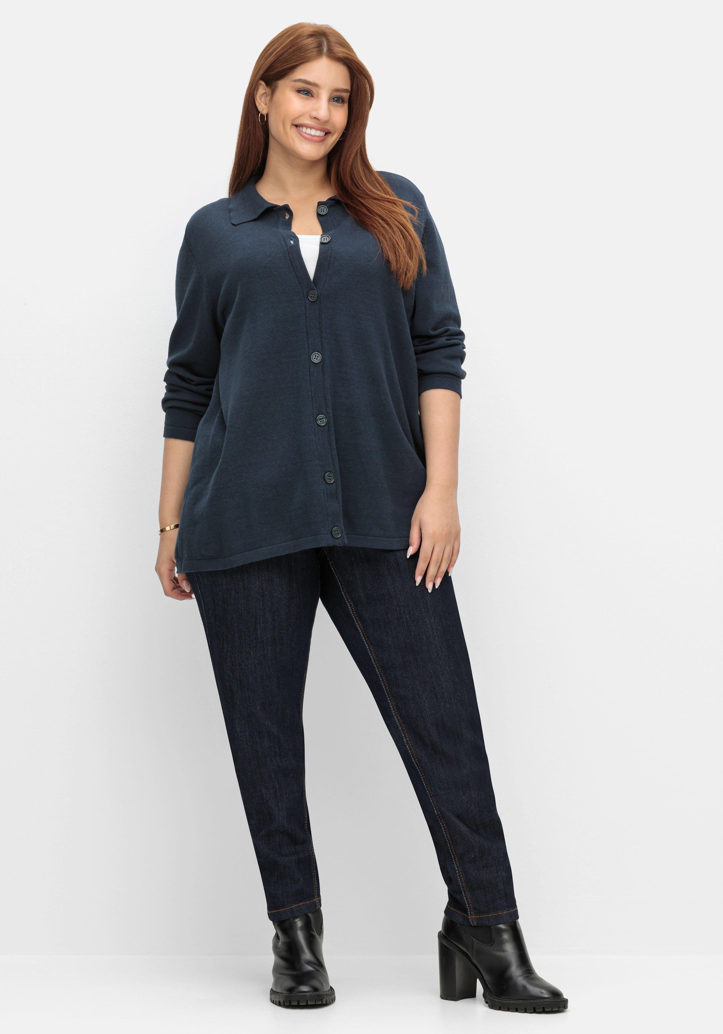 Strickjacke in Petite Passform, mit Polokragen